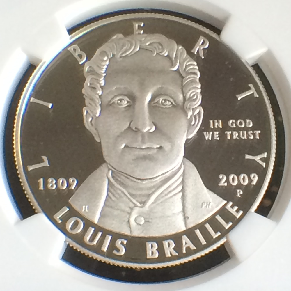 2009 P Louis Braille Silver Dollar 