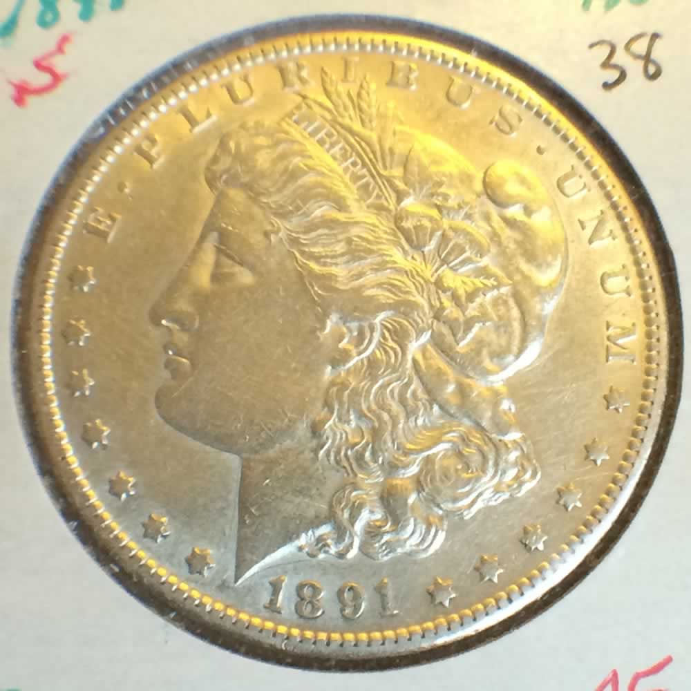 US 1891 S Morgan Silver Dollar ( S$1 ) - Obverse