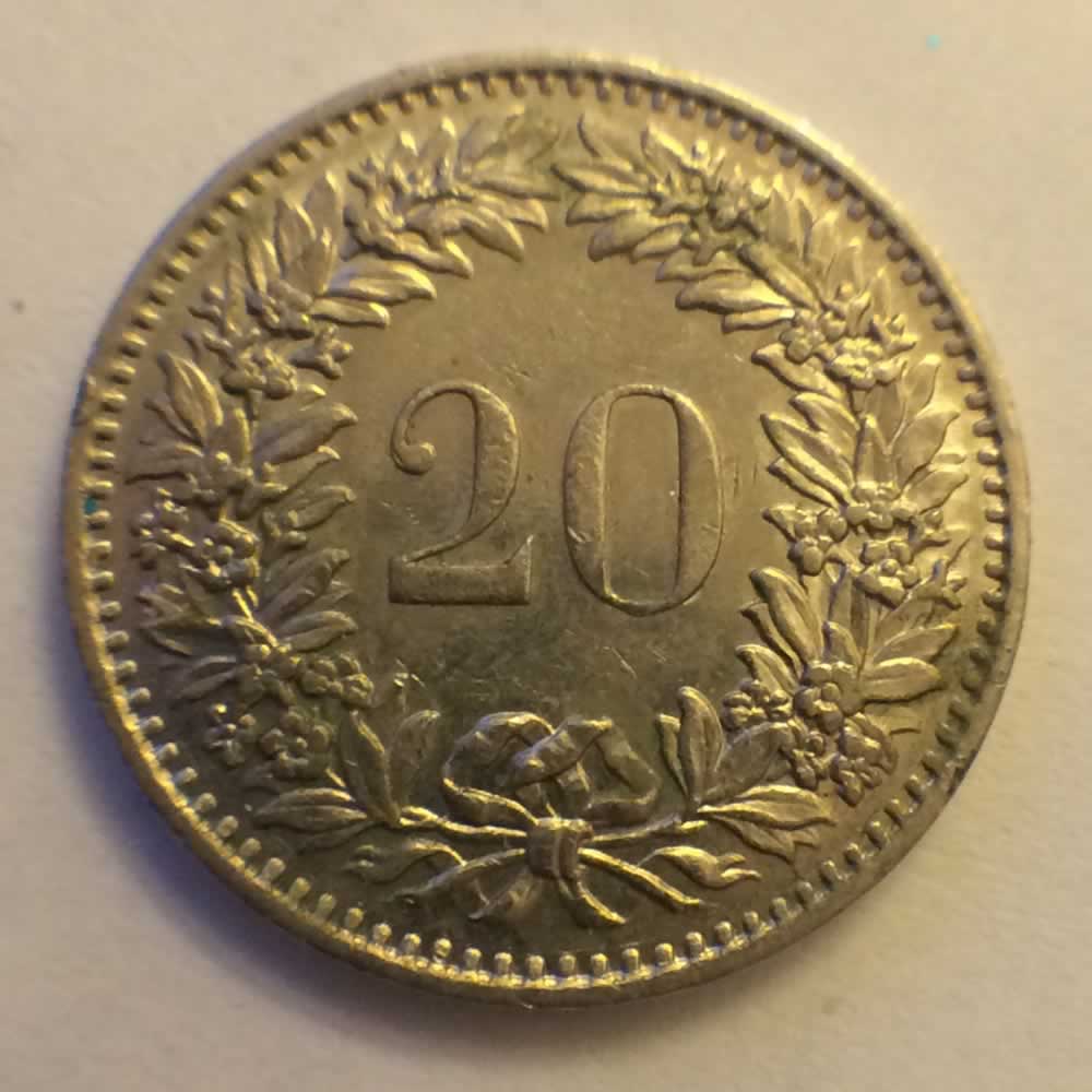 Switzerland 1970  20 Rappen ( 20R ) - Reverse