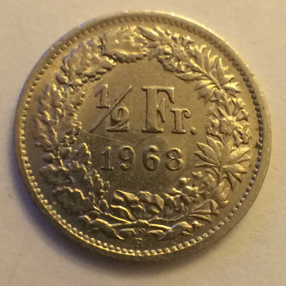 Switzerland 1968 B Half Franc ( 1/2Fr ) - Reverse